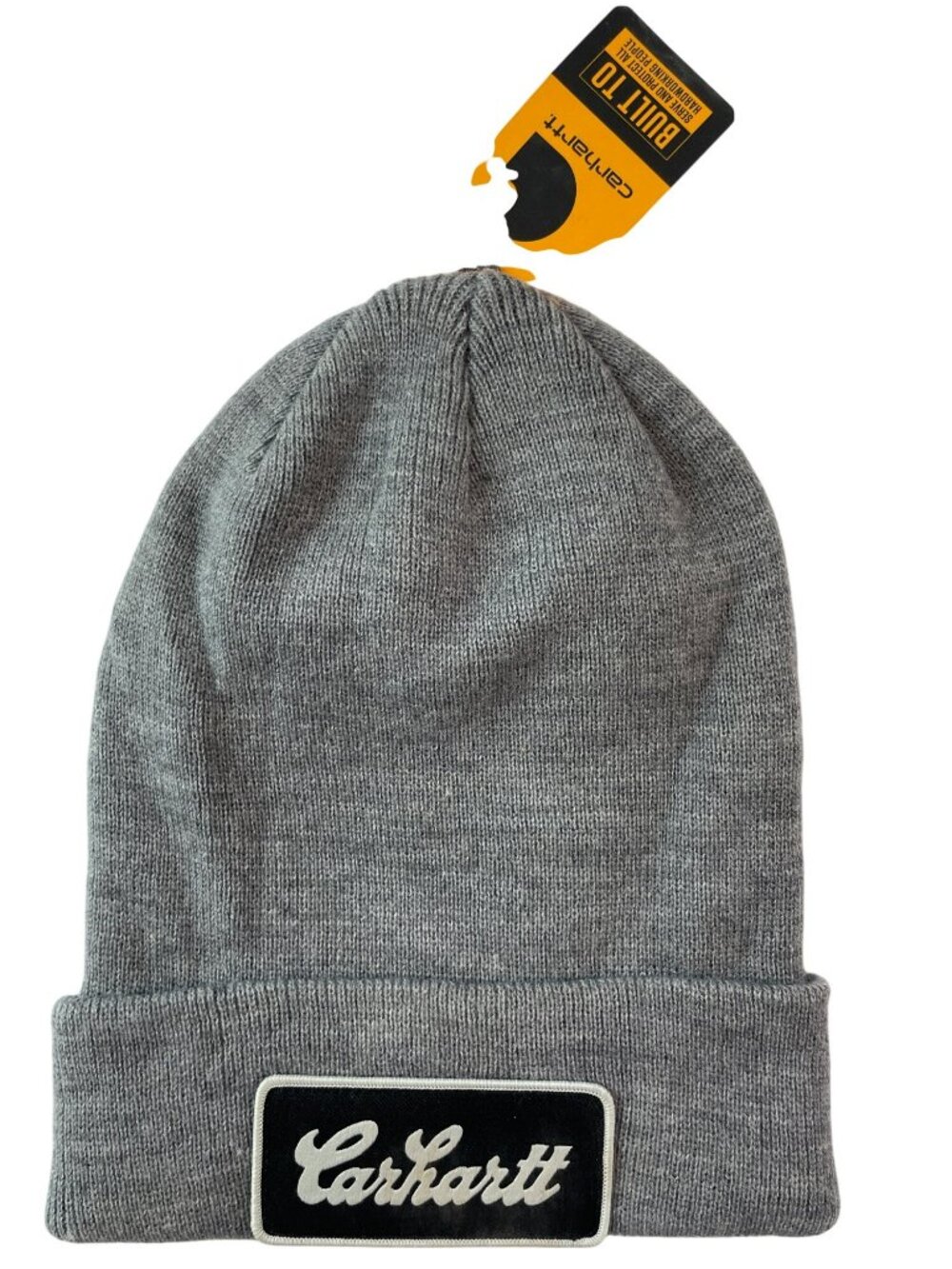 Carhartt Knit Cuffed Script Patch Beanie Gray One Size Acrylic Winter Hat NWT
